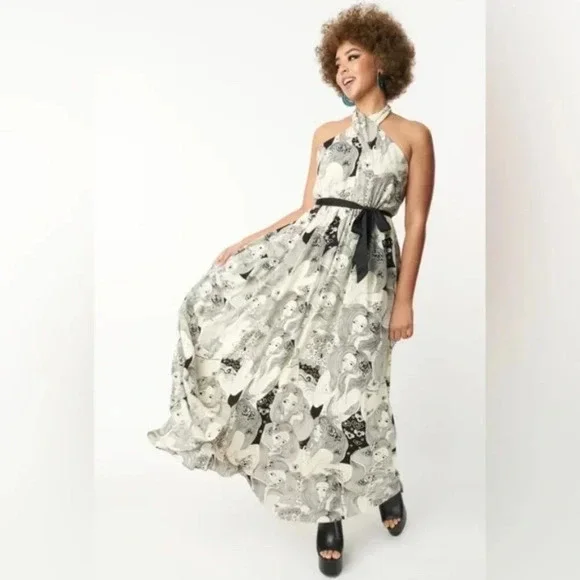 Unique Vintage Smak Parlour Psychedelic Goddess Print Maxi Dress - Picture 1 of 3